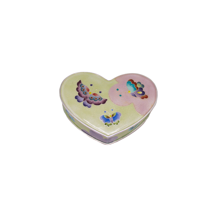 Butterfly Silver Cloisonné Heart Chest (lemon)