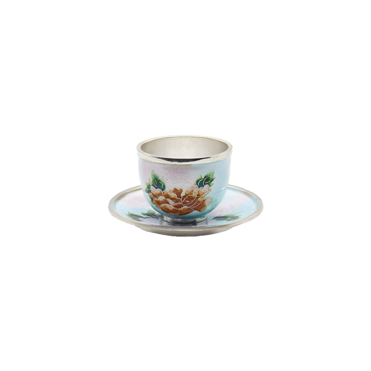 Peony Silver Cloisonné Liquor Cup (sky blue, small)