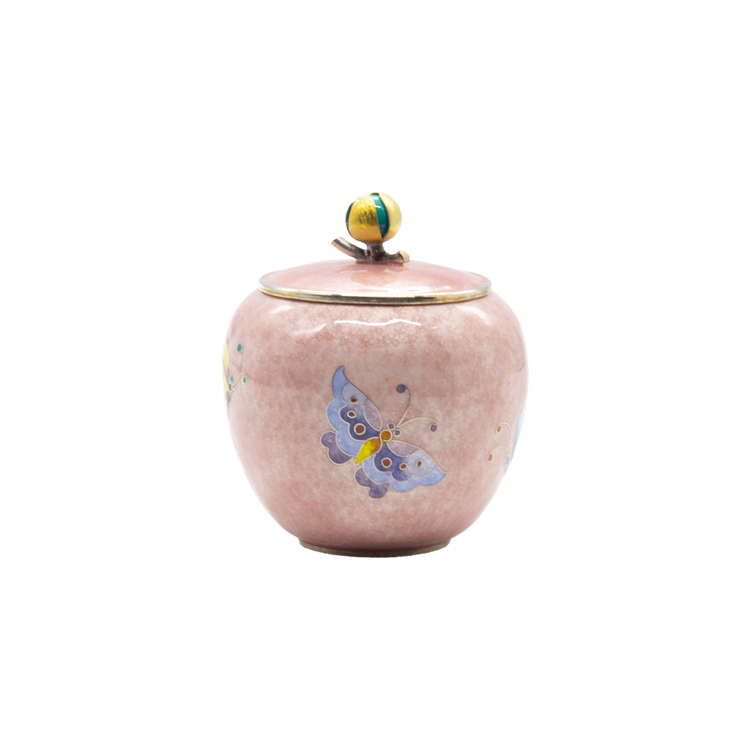 Butterfly Silver Cloisonné Tea Chest (peach pink)