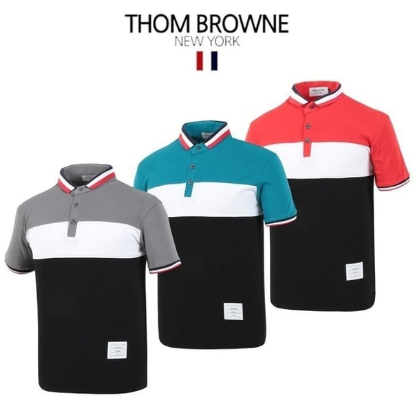 THOM BROWNE 톰브라운 반팔 삼단배색카라
