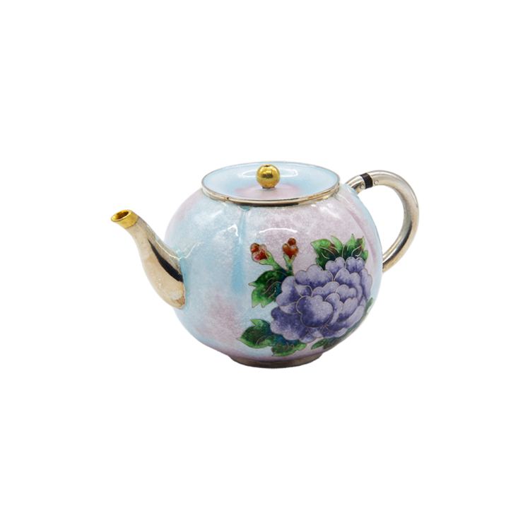 Peony Silver Cloisonné Pumpkin-Shaped Teapot (sky blue)