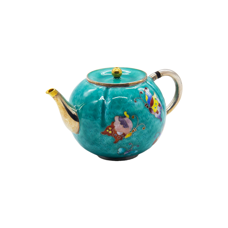 Butterfly Silver Cloisonné Pumpkin-Shaped Teapot (teal)