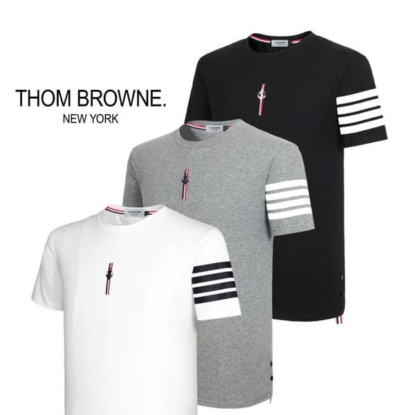 THOM BROWNE 톰브라운 마린자수 삼선 라운드 반팔티