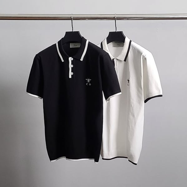DIOR 디올 자수 배색 반팔 카라 니트