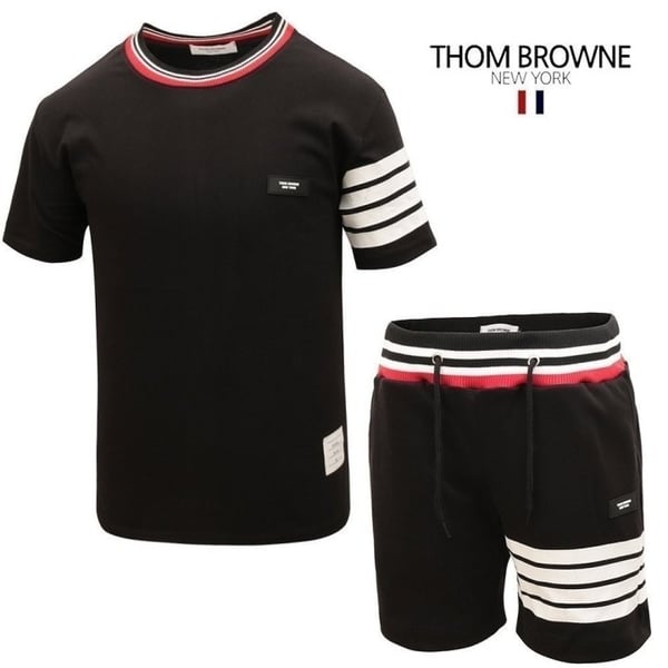 THOM BROWNE 톰브라운 로고패치 시보리 반팔 & 반바지 트레이닝세트