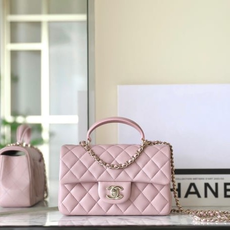 CHANEL 샤넬 램스킨 미니 탑 핸들백