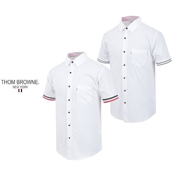 THOM BROWNE 톰브라운 삼색 소매 반팔 셔츠