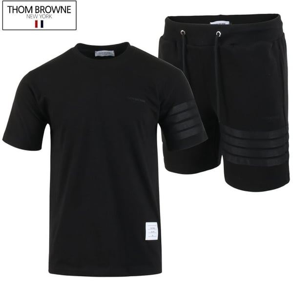 THOM BROWNE 톰브라운 블랙 4바 반팔 & 반바지 세트