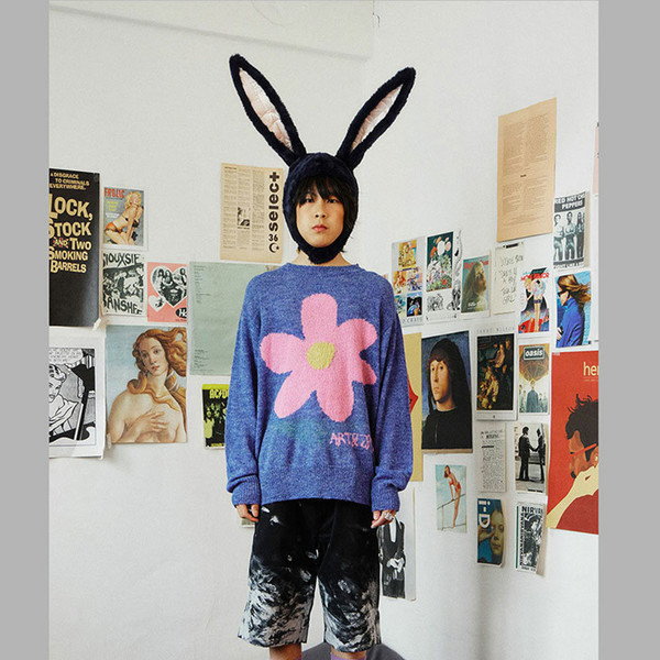 【THE MUSEUM VISITOR】 FLOWER JACQUARD SUMMER KNIT (BLUE) FLOWER JACQUARD SUMMER KNIT (BLUE) : THE MUSEUM VISITOR