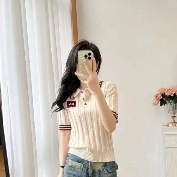 MIUMIU 미우미우 24SS 로고 아플리케 PK 반팔셔츠