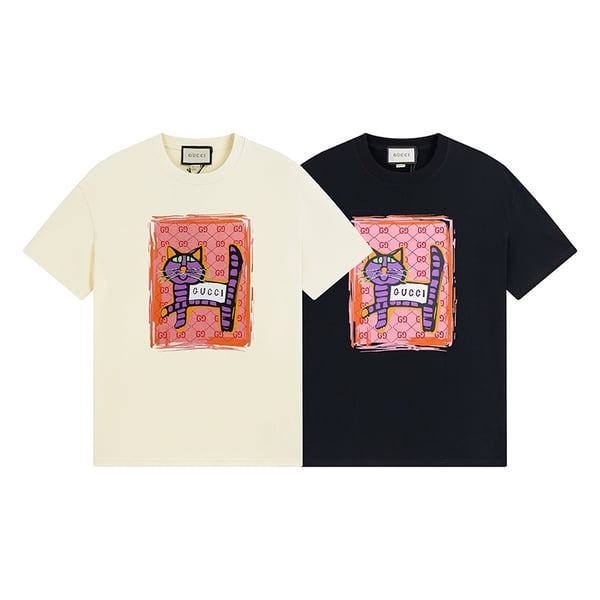 GUCCI 구찌 복고풍 그래피티 고양이 패턴 티셔츠