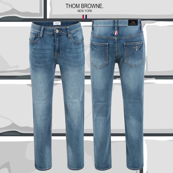 THOM BROWNE 톰브라운 올리 브러쉬 진청 슬림일자팬츠