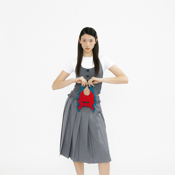 Ruffle Mini Tote Bag Red Blue : PLEATSMAMA: Sustainable Knit