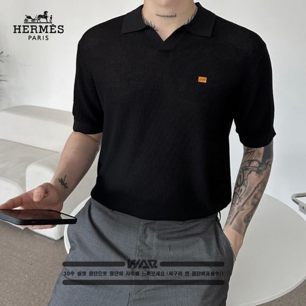 HERMES 에르메스 윈드엠보 오픈카라 반팔