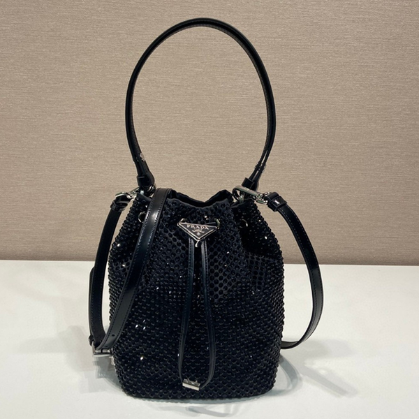 PRADA 프라다 크리스탈 장식 미니 새틴 숄더백