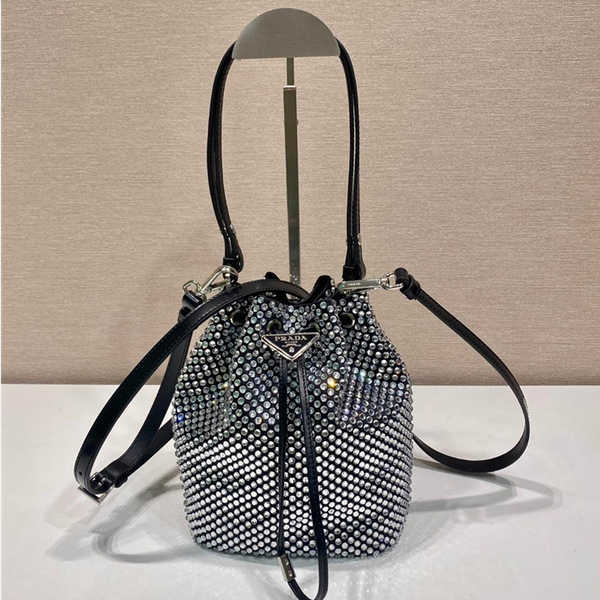 PRADA 프라다 크리스탈 장식 미니 새틴 숄더백