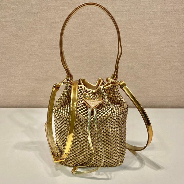 PRADA 프라다 크리스탈 장식 미니 새틴 숄더백