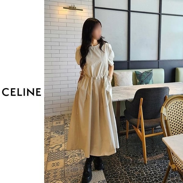 CELINE 셀린느 엘리 핀턱 끈원피스