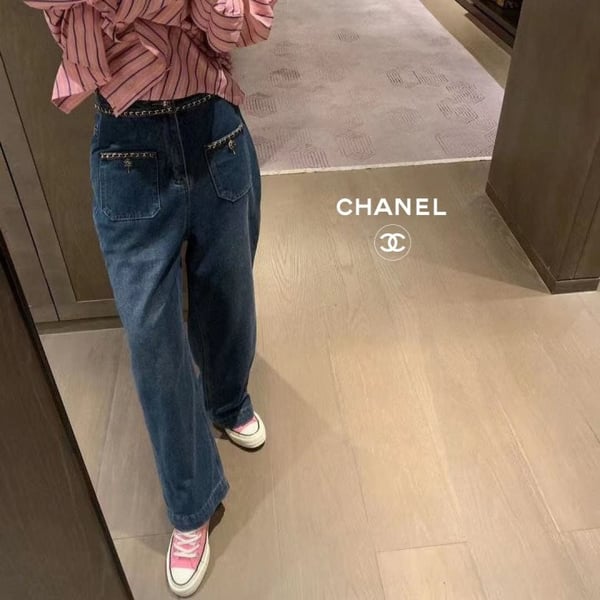 CHANEL 샤넬 체인와이드청바지
