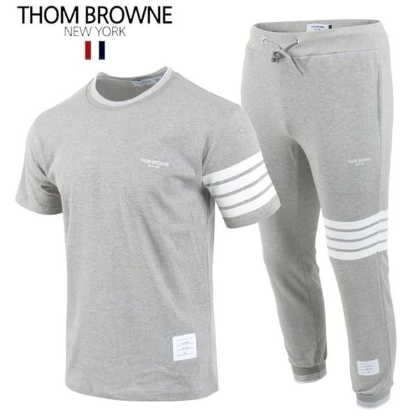 THOM BROWNE 톰브라운 사선 시보리 반팔 & 긴바지 세트