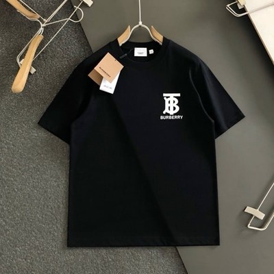 BURBERRY 버버리 최신 가죽 라벨 로고 폼 라운드 넥 반팔 티셔츠