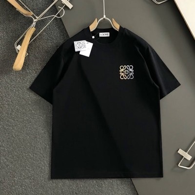 LOEWE 로에베 최신 가죽 라벨 로고 폼 라운드 넥 반팔 티셔츠