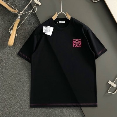 LOEWE 최신 가죽 라벨 로고 폼 라운드 넥 반팔 티셔츠