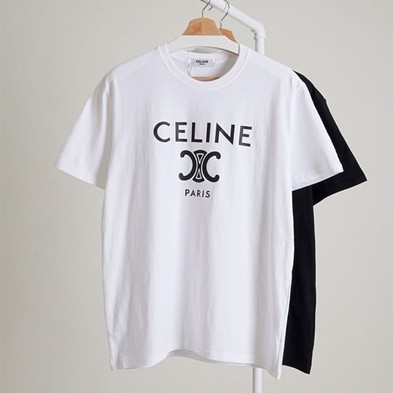 CELINE 셀린느 파리 트리오페 레터링 로고 코튼 저지 티셔츠