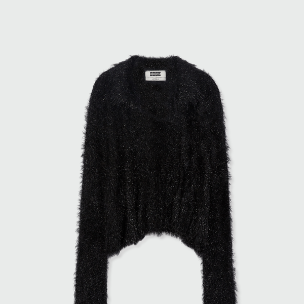 ZIGGY Textured Collar Knit Cardigan - Black : EENK SHOP