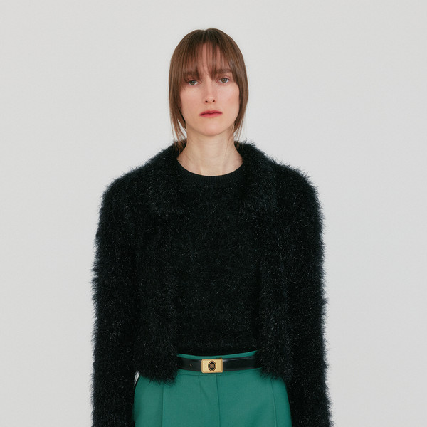 ZIGGY Textured Collar Knit Cardigan - Black : EENK SHOP