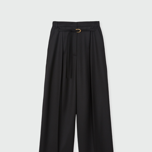 EENK BELTED TUCK PANTS インク ベルトタック パンツ BLACK Belted Tuck Pants - Black : EENK SHOP