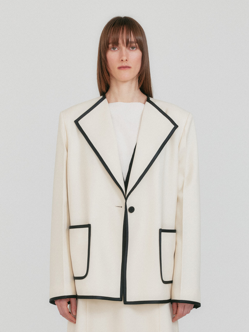ZOVII Wide Collar Single-Button Jacket - Ivory : EENK SHOP