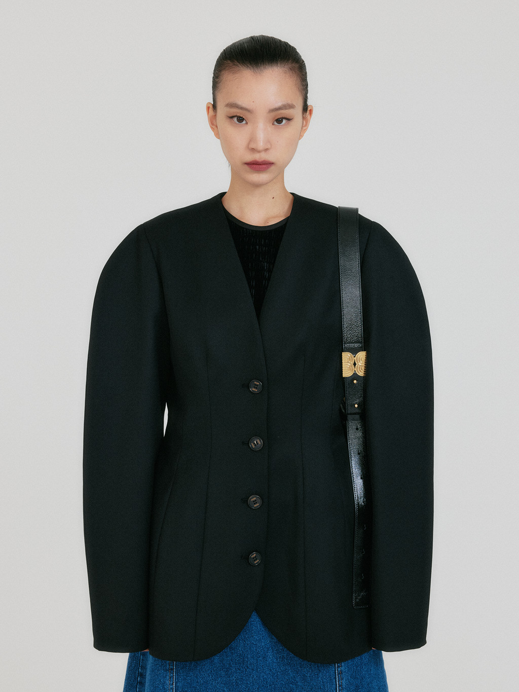 EENK★新商品^Shoulder Hourglass Jacket - Black★ ZERO Oversized Shoulder Hourglass Jacket - Black : EENK