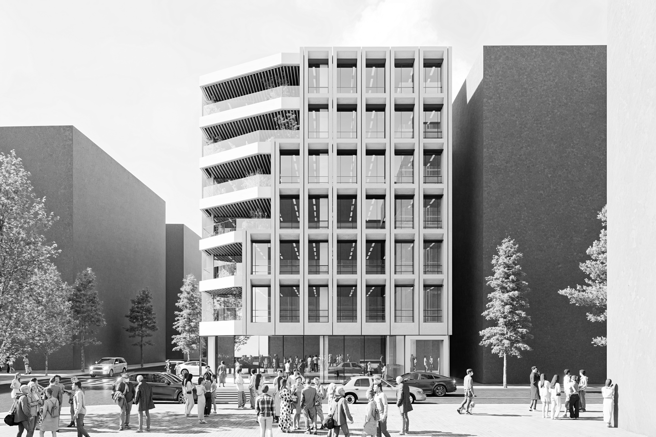 강남 논현동의 근린생활 상업시설 신축공사 프로젝트를 위해 디자인한 823 BLDG 건물 3D 모델링 이미지 입니다. BUILDUS 솔루션의 인테리어견적 산출 기능을 활용했습니다.