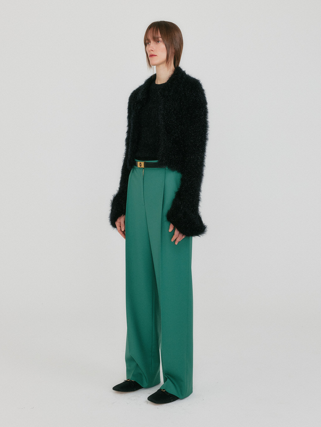 ZIGGY Textured Collar Knit Cardigan - Black : EENK SHOP