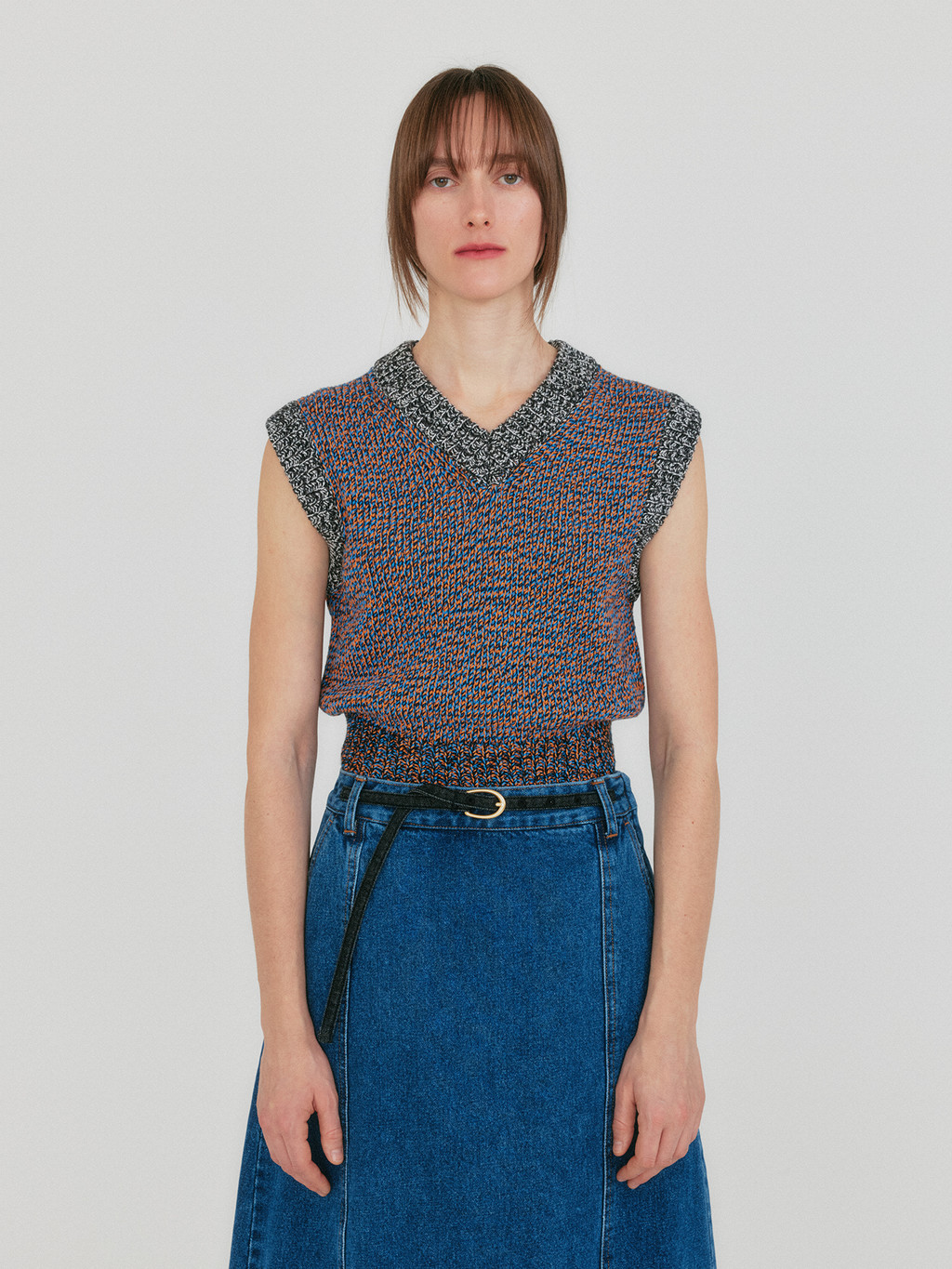 ZIKKI V-neck Knit Vest - Orange/Blue Multi : EENK SHOP