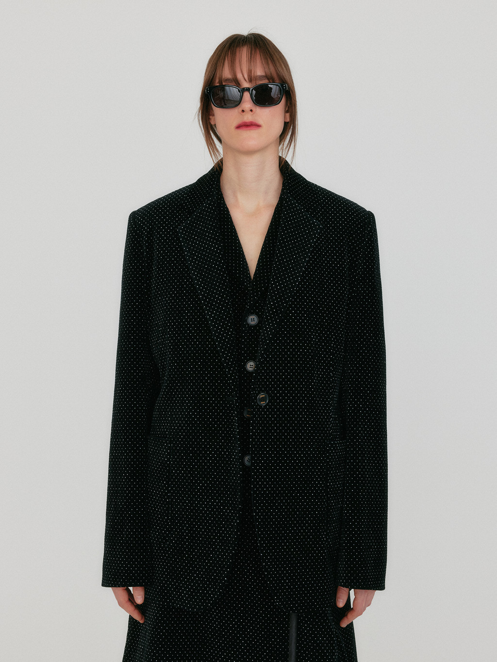 【EENK】Single-Breasted Blazer Black ZAKIT Single-Breasted Blazer with Brooch - Black Velvet