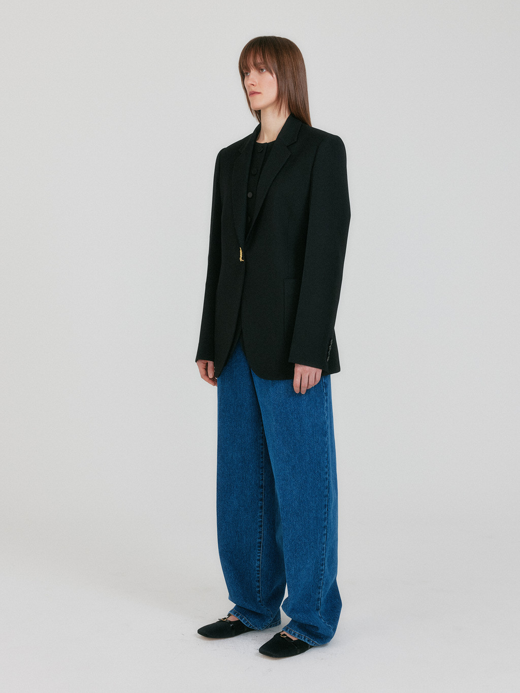 【EENK】Single-Breasted Blazer Black ZAKIT Single-Breasted Blazer with Brooch - Black : EENK SHOP