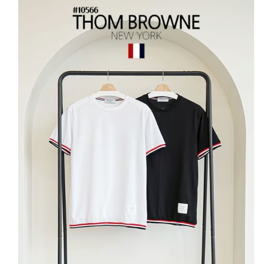 THOM BROWNE 톰브라운 뒷 삼선로고 남성 반팔 니트스웨터