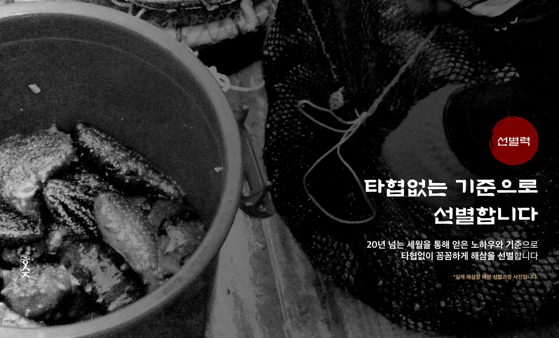 해삼정은 타협없는 기준으로 해삼을 선별합니다. 20년 넘는 세월을 통해 얻은 노하우와 기준을 통해 선별된 해삼은 명품이라 불릴만합니다.