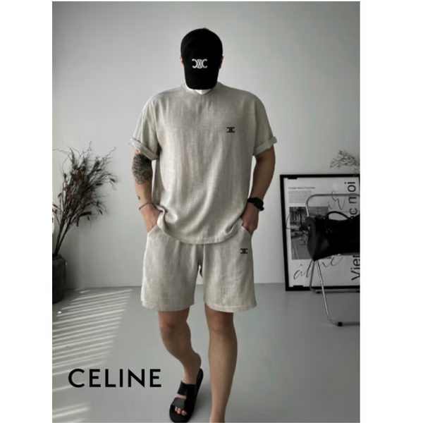 CELINE 셀린느 트리오페로고 스판 마 린넨절개 반팔 반바지셋