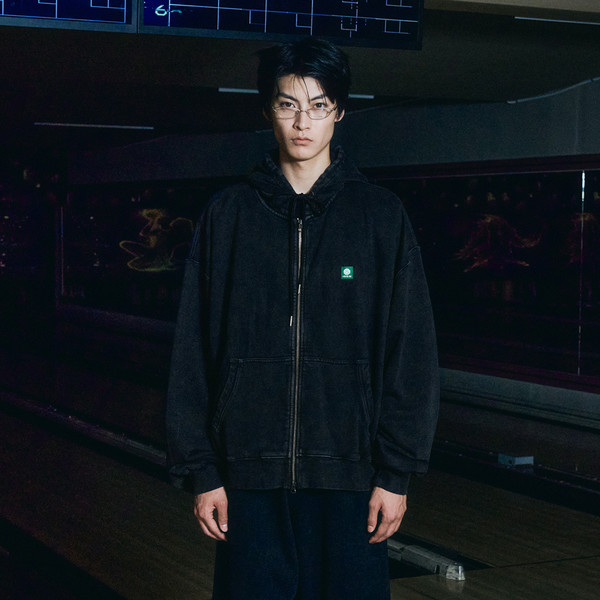 SMILE cotton hoodie Zip-Up [pigment black] : THE IDENTITY