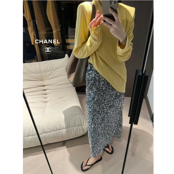 CHANEL 샤넬 스팽글밴딩롱SK