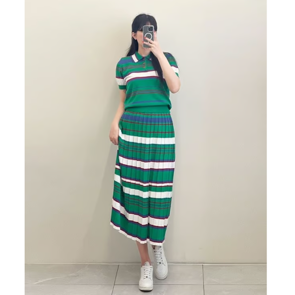 GUCCI 구찌 여성 스트라이프 니트 & 플리츠 롱 스커트 셋