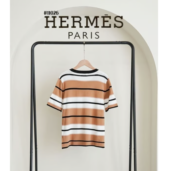 HERMES 에르메스 여성 빈티지 스트라이프 반팔 니트티셔츠
