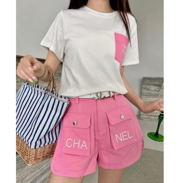 CHANEL 샤넬 핑크반바지셋트