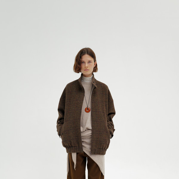Cotton curve pants (brown / ivory / black) : MONOHA