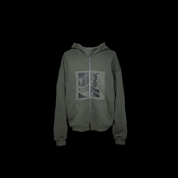 【emostanceclub】Washed Vienna Horse Patch Zip Hoodie Khaki Washed Vienna horse patch zip hoodie - khaki : EMOstanceclub