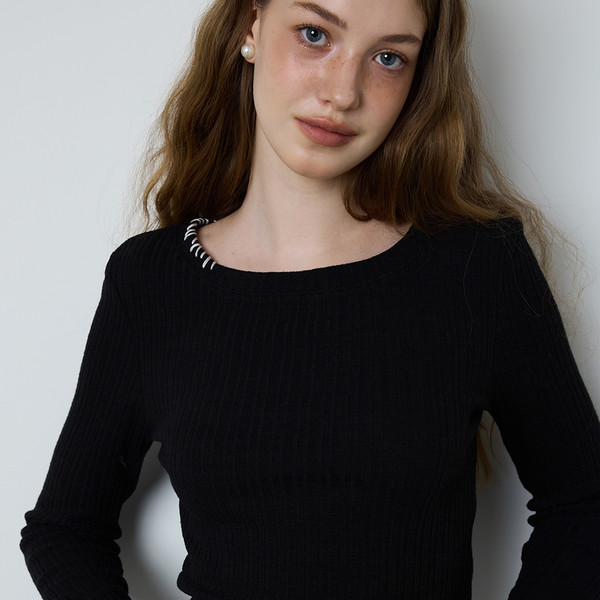 ★MEENDERI★LAYERED STITCH T-SHIRT - GREY★正規品/直送料込 MEENDERI] LAYERED STITCH T-SHIRT - BLACK