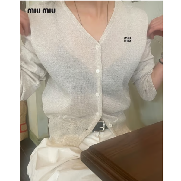 MIUMIU 미우미우 린넨 브이넥 가디건